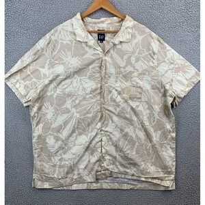 GAP Hawaiian Shirt Linen Tan Floral Mens Size 3XL Beach Vacation